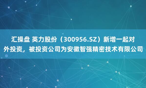 汇操盘 英力股份（300956.SZ）新增一起对外投资，被投资公司为安徽智强精密技术有限公司